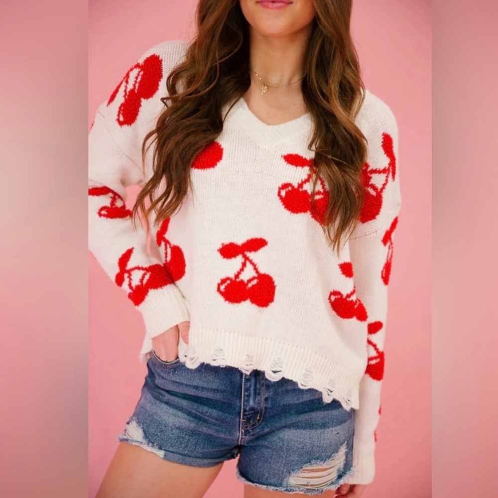Kori Distressed Cherry Patterned Sweater